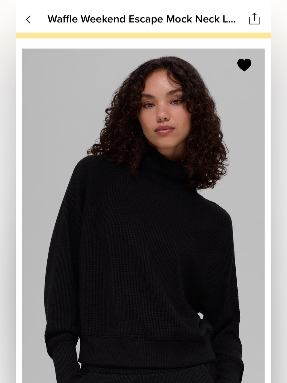 ALO Yoga Black Waffle Weekend Escape Mock Neck Sweater, Black, Size S